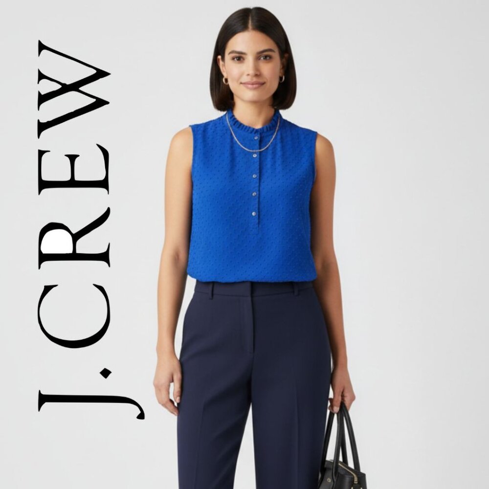 J. Crew Blue Textured Ruffled Blouse Tank Top Women’s Size 10